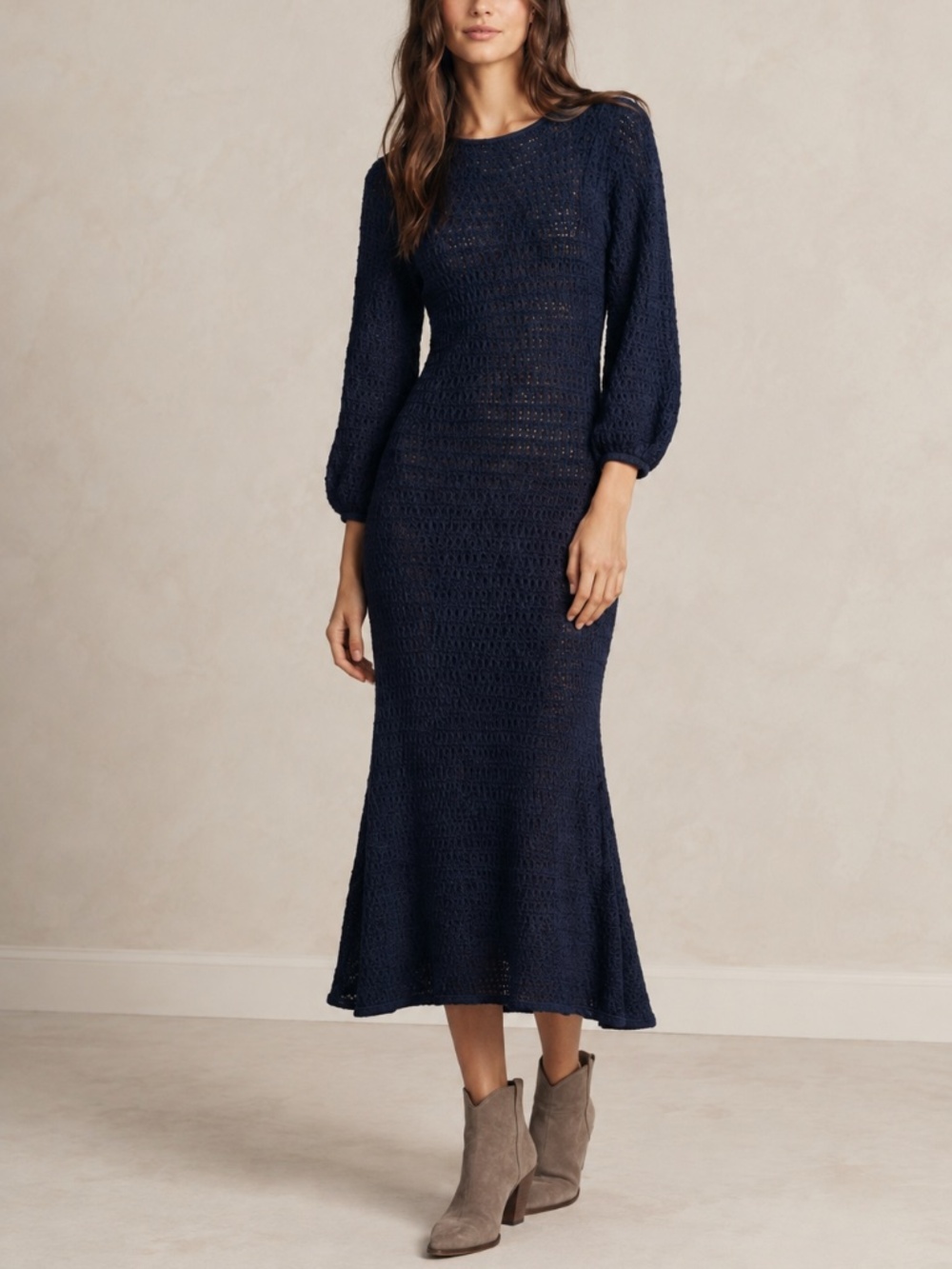 The Westside by Reformation Knit Sweater Midi Dress Navy Blue